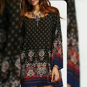 Risesun Bohemian Print Shirt Dress
